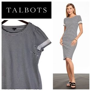 Talbots 2XP 2X Petite Shift Dress Striped Lace Black White Stretch
